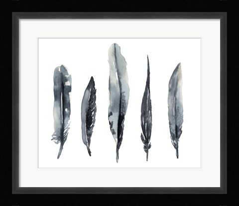 Framed Indigo Feathers I Print
