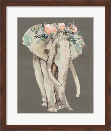 Framed Flower Crown Elephant I Print