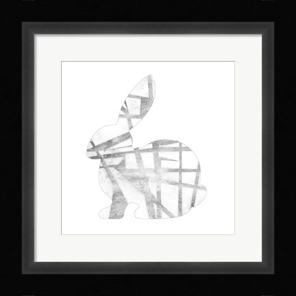 Framed Geometric Rabbit in Silver III Print