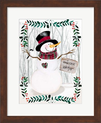 Framed Folk Snowman Forest I Print