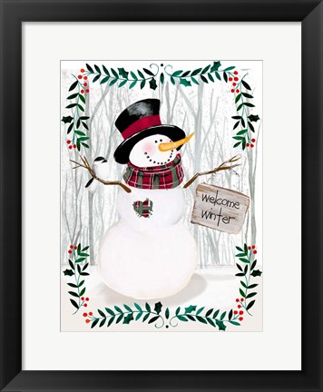 Framed Folk Snowman Forest I Print