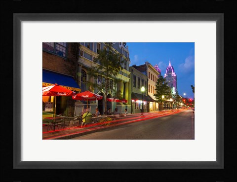 Framed Dauphin Street at Twilight, Mobile, Alabama Print