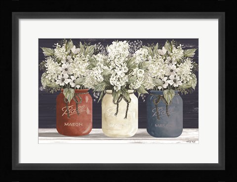 Framed Red, White &amp; Blue Jar Trio Print