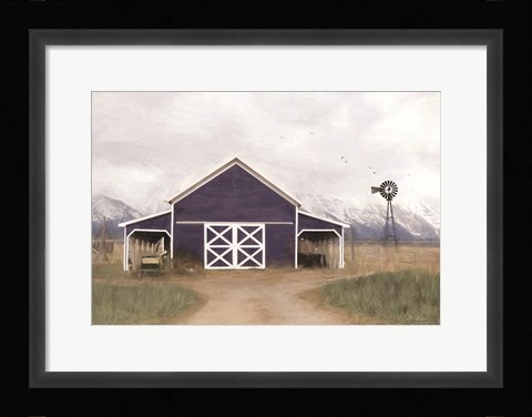 Framed Navy Barn in Tetons Print