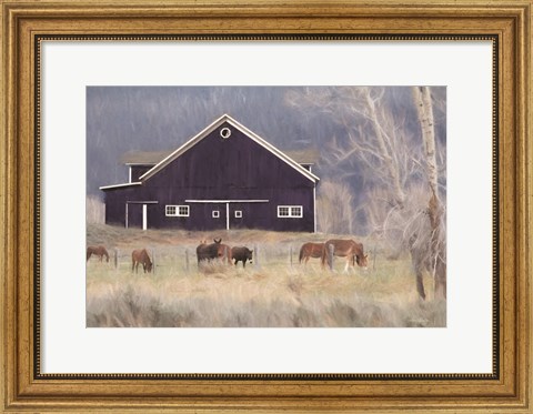 Framed Old Navy Barn with Horses Print
