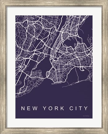 Framed NYC Street Blue Map Print