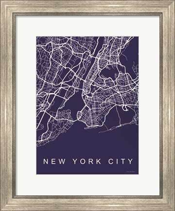 Framed NYC Street Blue Map Print