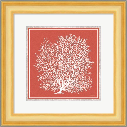Framed Coastal Coral on Red II Print