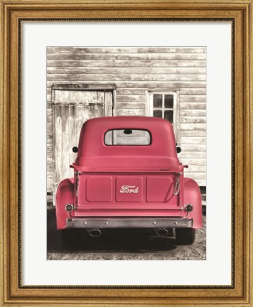 Framed Red Ford at Barn Print