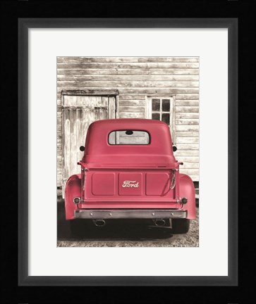 Framed Red Ford at Barn Print