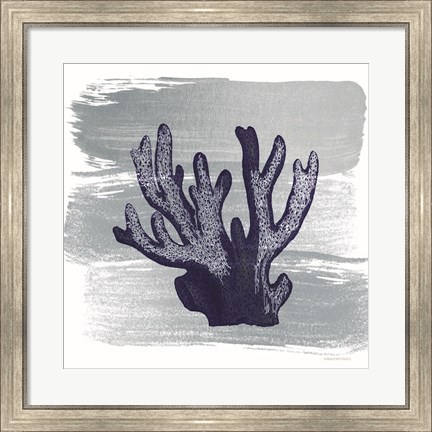 Framed Brushed Midnight Blue Elkhorn Coral Print