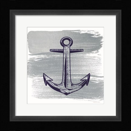 Framed Brushed Midnight Blue Anchor Print