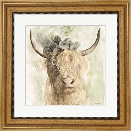 Framed Cow and Crown I Print