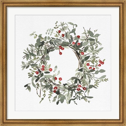 Framed Holly Farmhouse Wreath I Print