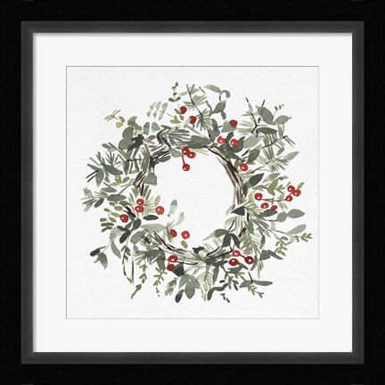 Framed Holly Farmhouse Wreath I Print