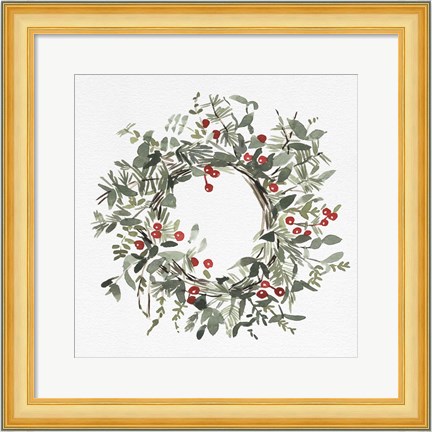 Framed Holly Farmhouse Wreath I Print