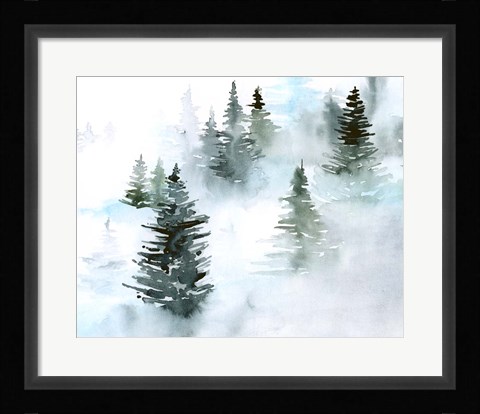 Framed Foggy Evergreens I Print