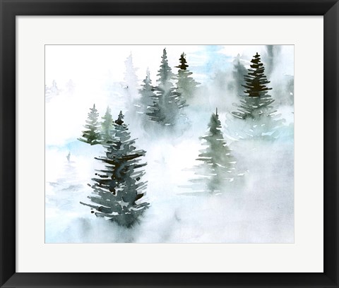 Framed Foggy Evergreens I Print