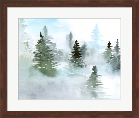 Framed Foggy Evergreens II Print