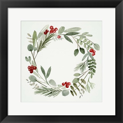Framed Holly Wreath I Print