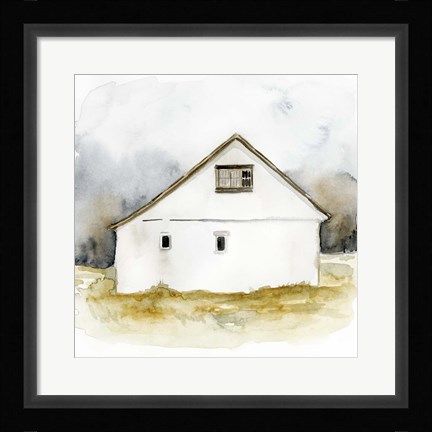 Framed White Barn Watercolor I Print