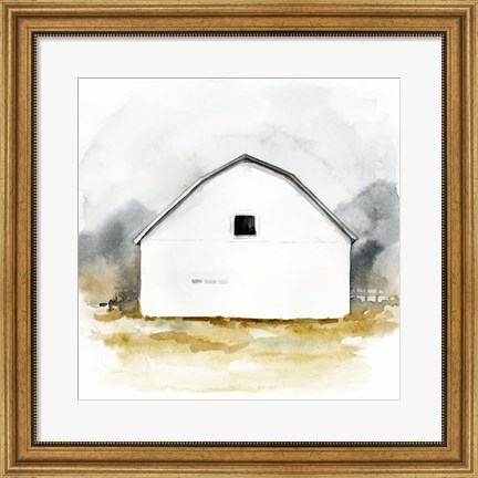 Framed White Barn Watercolor II Print