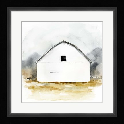 Framed White Barn Watercolor II Print