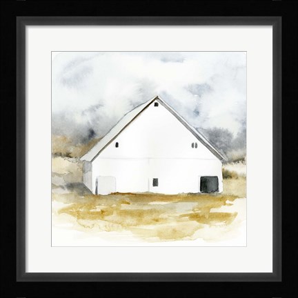 Framed White Barn Watercolor IV Print