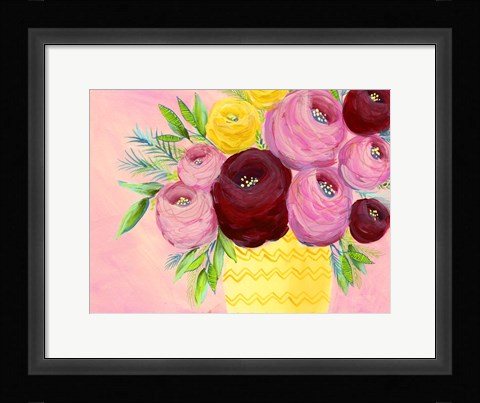 Framed Pink Garden Flowers I Print