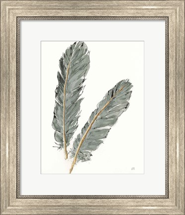Framed Gold Feathers IV on Grey Print