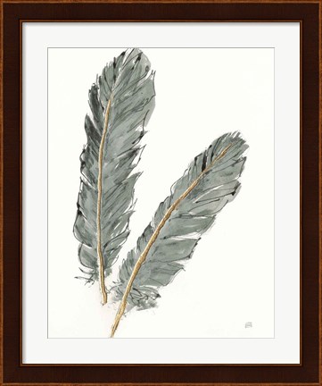 Framed Gold Feathers IV on Grey Print