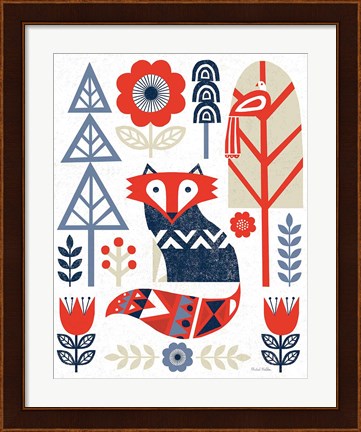 Framed Folk Lodge Fox Red Navy Print