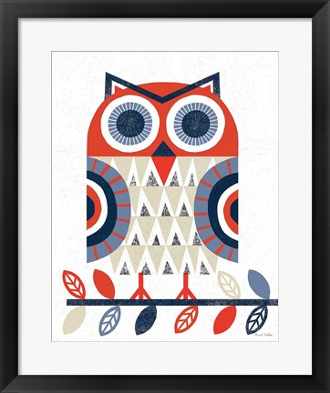 Framed Folk Lodge Owl Red Navy Print