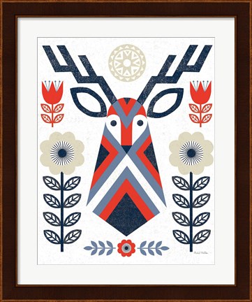 Framed Folk Lodge Deer II Red Navy Print
