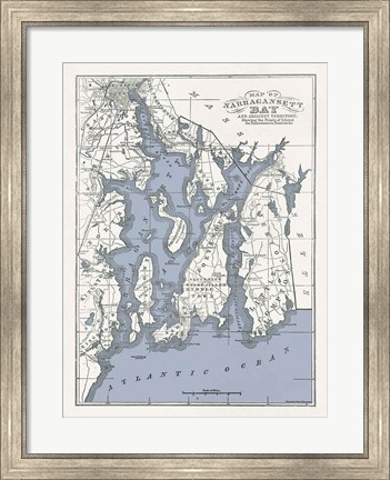 Framed Narragansett Bay Map II Print