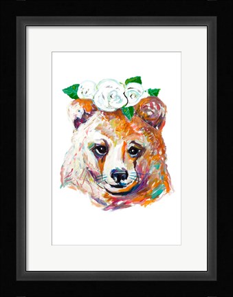 Framed Bear with Flower Crown Print