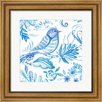 Framed Birds in Blue I Print