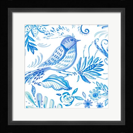 Framed Birds in Blue I Print
