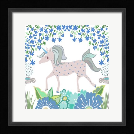 Framed Unicorn Forest I Print