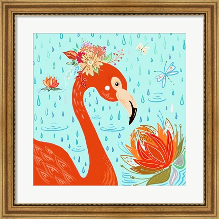 Framed Flamingo in the Rain Print