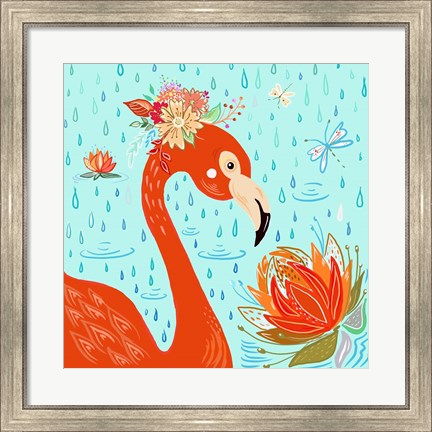 Framed Flamingo in the Rain Print