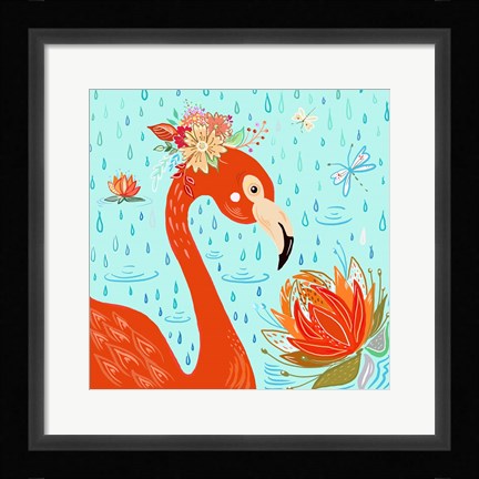 Framed Flamingo in the Rain Print