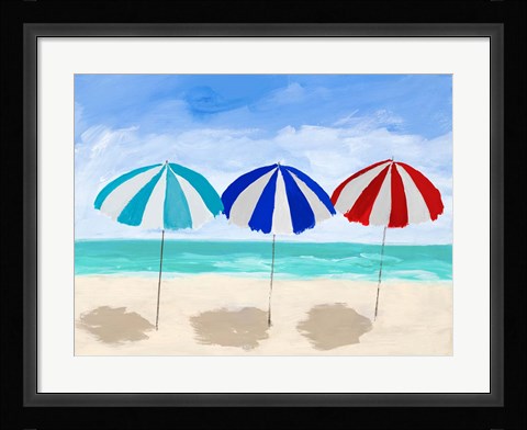 Framed Beach Umbrella Trio Print