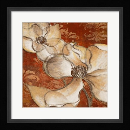 Framed Whispering Magnolia on Red II Print