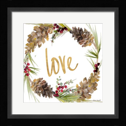 Framed Gold Christmas Wreath I Print