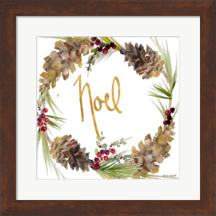 Framed Gold Christmas Wreath III Print