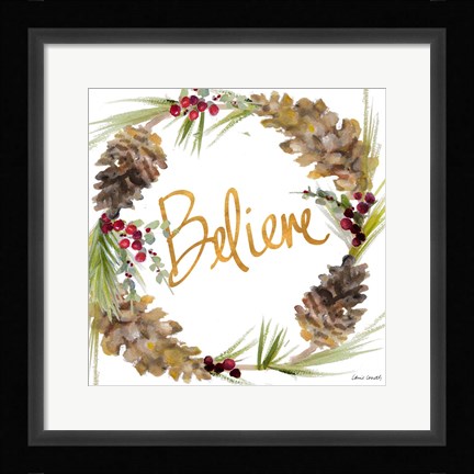 Framed Gold Christmas Wreath IV Print