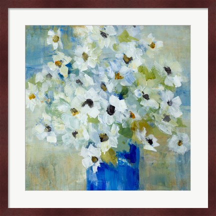 Framed Pop of White Flowers in Blue Vase Print