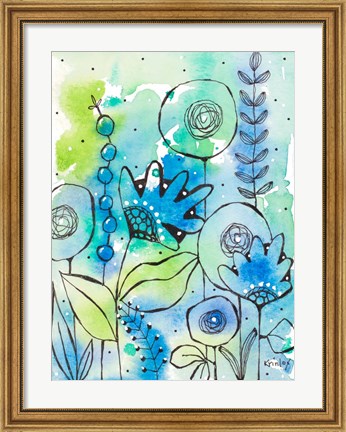 Framed Blue Watercolor Wildflowers II Print