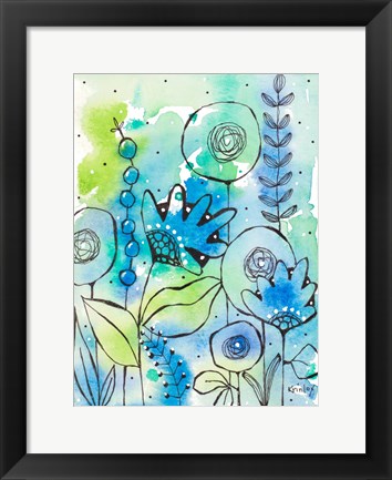 Framed Blue Watercolor Wildflowers II Print